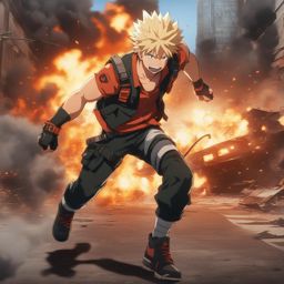 bakugou - races through an urban obstacle course, leaving a trail of explosions. 