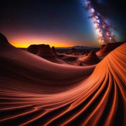 the wave - imagine a surreal night at the wave in arizona, with its otherworldly sandstone formations illuminated by the glow of the milky way. 