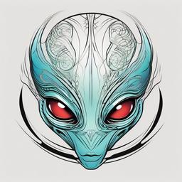 Little Alien Head Tattoo - Embrace subtlety with a small and detailed alien head tattoo.  simple color tattoo,vector style,white background