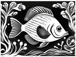 Fish Clip Art Black and White,Illustrating a monochrome marine life mural with fish clip art black and white  simple, 2d flat