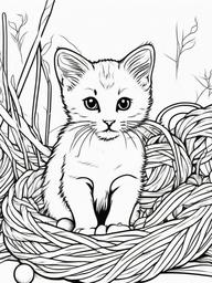 Kitten with Ball of Yarn Coloring Pages - Playful Scene with Yarn  minimal black outline printable sheet, coloring page