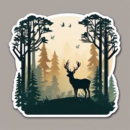 Forest and Deer Emoji Sticker - A woodland scene with a gentle deer, , sticker vector art, minimalist design