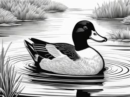 duck clipart black and white - gliding on a tranquil pond. 