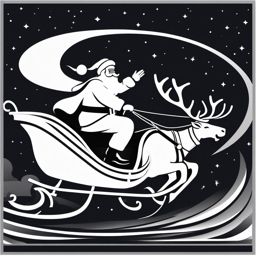 Santa and sleigh clipart, Santa Claus joyfully riding his sleigh with gifts in tow.  simple, 2d flat