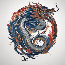 Chinese dragon tattoo: A majestic and powerful dragon, symbolizing strength and good fortune.  color tattoo style, minimalist, white background