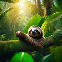 Cute Sloth Relaxing in a Lush Rainforest 8k, cinematic, vivid colors