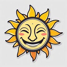 Sun with Face Sticker - Sun with a cheerful face, ,vector color sticker art,minimal