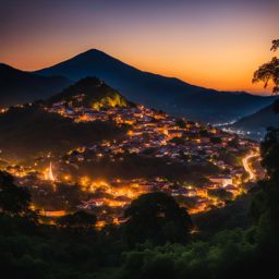 malinalco - imagine a tranquil night in malinalco, a magical town nestled in the mountains, with ancient ruins, cobblestone streets, and celestial beauty. 