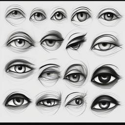 drawing of eyes step by step  minimal rough scribbles,doodles,black and white