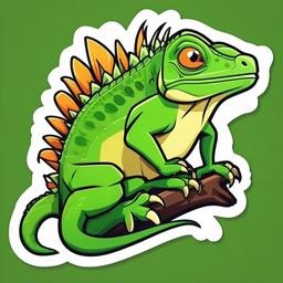 Iguana cartoon - green, tree-dwelling lizard with spines  cartoon sticker style