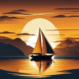 Sailboat Clipart - A sailboat voyaging into the golden sunset.  transport, color vector clipart, minimal style