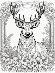 Deer Coloring Pages - Deer with a flower crown in a magical setting  simple coloring pages