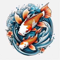 Pisces Koi Fish Tattoo,a powerful tattoo celebrating the Pisces zodiac with a koi fish, signifying duality and adaptability. , color tattoo design, white clean background