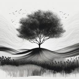 simple drawing of planting trees  minimal rough sketch scribbles,doodles,black and white