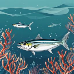 Mackerel Clipart - Mackerel hunting for prey in the open water , minimal, 2d