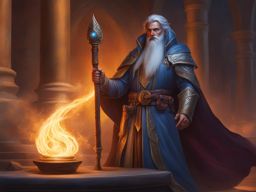 elminster aumar the archmage conjures powerful spells with his staff of arcane might. 