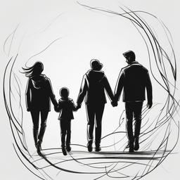 simple drawing of family  minimal rough sketch scribbles,doodles,black and white