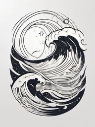 Sun Moon Wave Tattoo - Embrace celestial beauty with a tattoo featuring the sun, moon, and waves.  simple vector color tattoo,minimal,white background