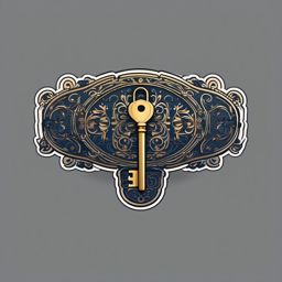 Lock and Key Sticker - Intricate lock and key design, ,vector color sticker art,minimal