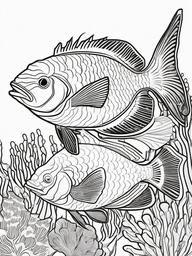 Parrotfish Coloring Pages - Bright Colored Coral Reef Fish  black outline printable sheet, coloring page