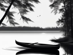 Canoe on a serene lake tattoo. Nature's peaceful embrace.  minimalist black white tattoo style