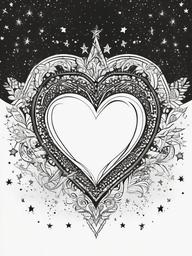 Heart and Stars Coloring Pages - Shining Hearts Surrounded by Stars  minimal black outline printable sheet, coloring page