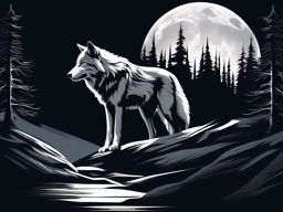 Gray Wolf Tattoo,ghostly silhouette of a lone gray wolf, silently prowling through the moonlit wilderness. , tattoo design, white clean background