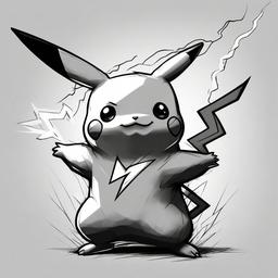 drawing of Pikachu with a lightning bolt  minimal rough sketch scribbles,doodles,black and white