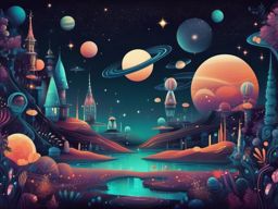 Whimsical Space Fantasy Land with Alien Inhabitants Cute Space Backgrounds intricate details, patterns, wallpaper photo