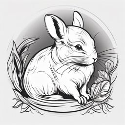 Chinchilla Tattoo - Soft chinchilla in a cozy dust bath  few color tattoo design, simple line art, design clean white background