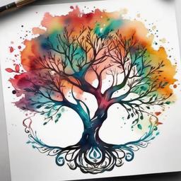 tree of life watercolor tattoo  simple vector color tattoo