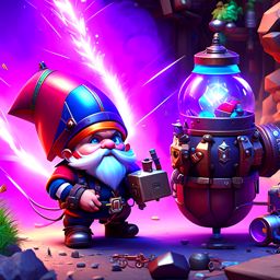 gnome inventor artificer deploying explosive gadgets to clear paths through dungeons. 