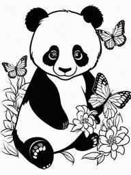 Panda Coloring Pages - Cartoon panda playing with a butterfly  simple coloring pages