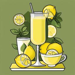 Lemon clipart - lemonade stand with lemons and cups  color,minimalist,vector clipart