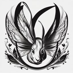 Black rabbit with butterfly wings ink. Symbol of transformation and mystery.  minimalist black white tattoo style