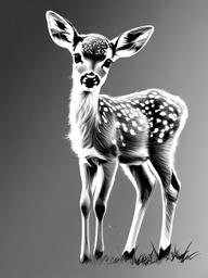 drawing of a baby deer  minimal rough sketch scribbles,doodles,black and white