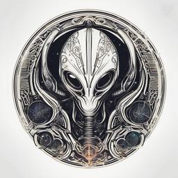 Alien Project Tattoo - Symbolic representation of creative and scientific exploration in an alien project tattoo.  simple color tattoo,vector style,white background