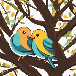 Lovebirds Nesting in a Tree Emoji Sticker - Nestling in the branches of love, , sticker vector art, minimalist design