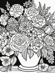 Statice coloring page sheet - Statice flowers arranged in a colorful dried flower bouquet.  black outline printable coloring page