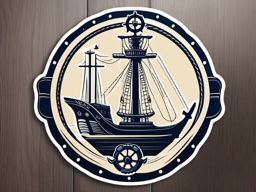 Anchor and Wheel Sticker - Nautical anchor with a ship's wheel, ,vector color sticker art,minimal