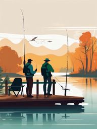 Fishing on a Dock Clipart - Anglers fishing from a dock.  color vector clipart, minimal style