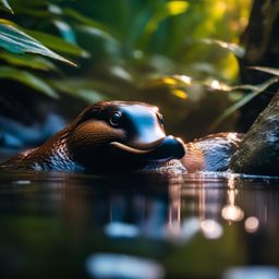 Cute Platypus Swimming in a Hidden Creek 8k, cinematic, vivid colors