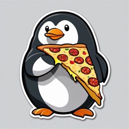 Penguin with Pizza Sticker - A penguin savoring a slice of delicious pizza. ,vector color sticker art,minimal