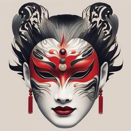 kabuki mask tattoo designs  simple color tattoo,white background,minimal