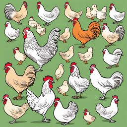 Chickens clipart - Hens and chickens in a farm, ,vector color clipart,minimal