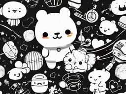 drawing of bt21  minimal rough scribbles,doodles,black and white