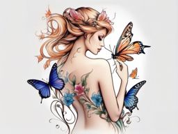 fairy and butterfly tattoo designs  simple color tattoo style,white background