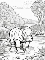 Hippo Coloring Page - River Dwelling Giant  black outline printable coloring page