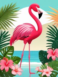 Cute Flamingo in a Tropical Oasis  clipart, simple