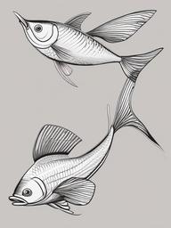 drawing of flying fish  minimal rough sketch scribbles,doodles,black and white